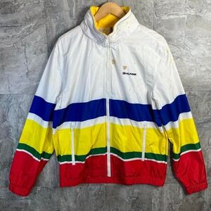 80s Tommy Hilfiger white windbreaker with bold stripes jacket Men's‎ Large